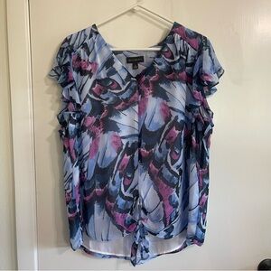 Investments Women’s Purple and Blue Ruffled Tie Front Blouse Size Large